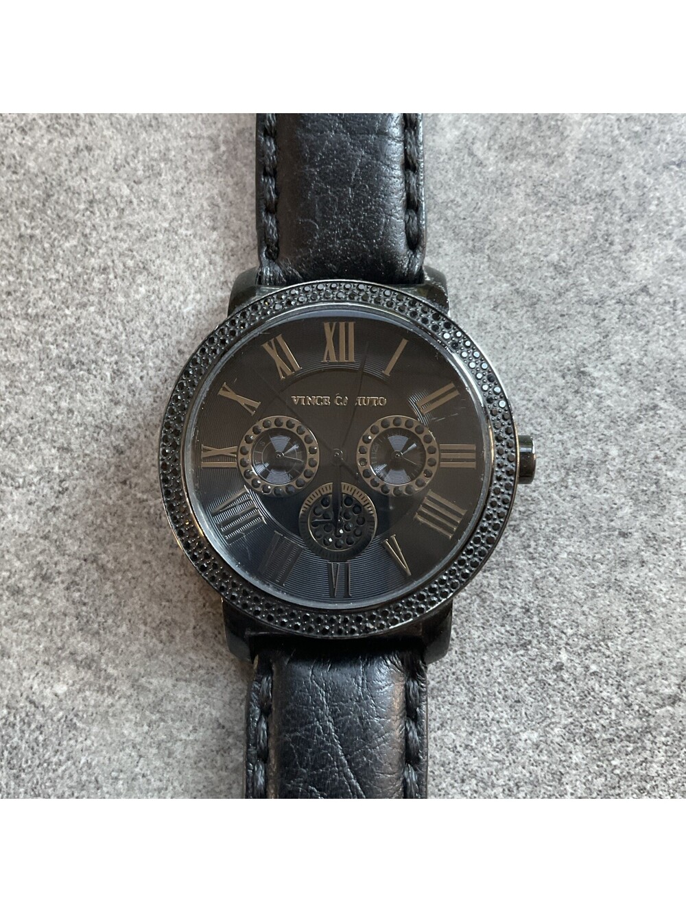 Vince Camuto Womens Watch VC5001 42mm Black Case W/Black Leather Band A19